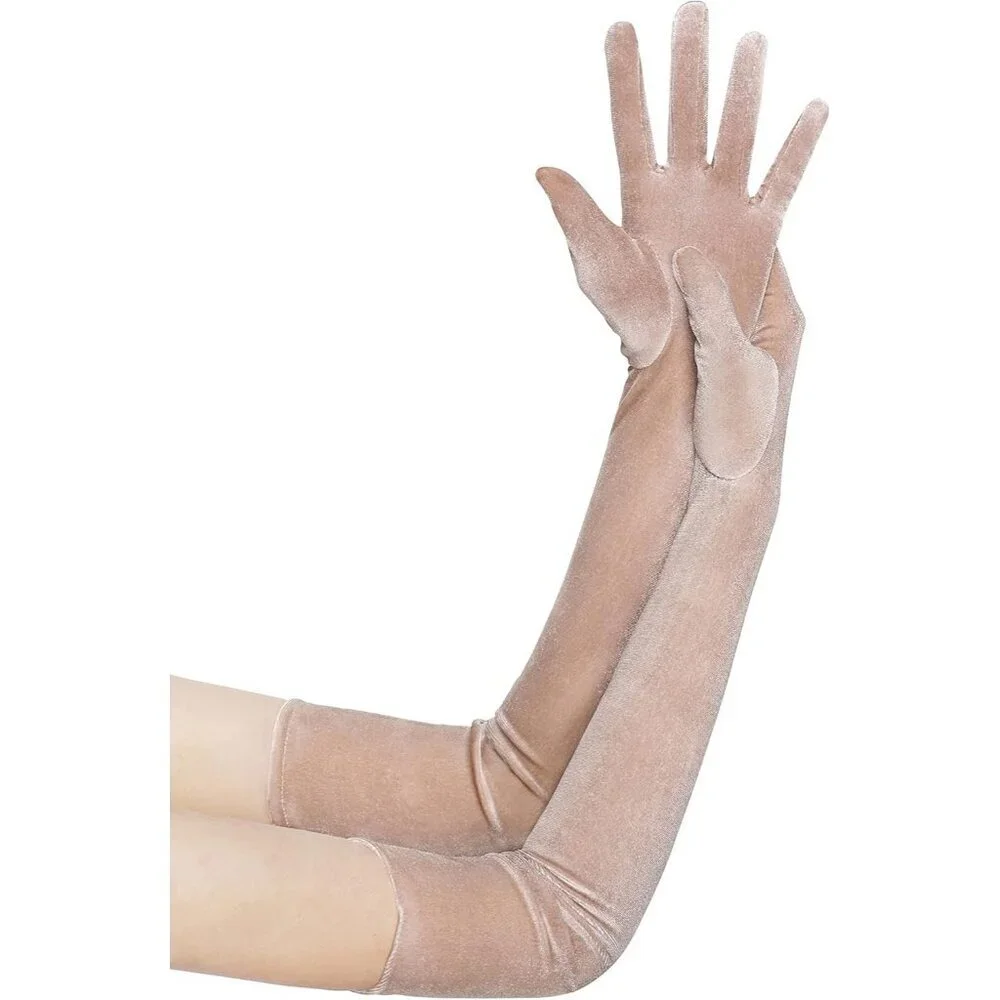 Women's Velvet Khaki Long Gloves Elbow Flapper Costume Party Tea Accessories